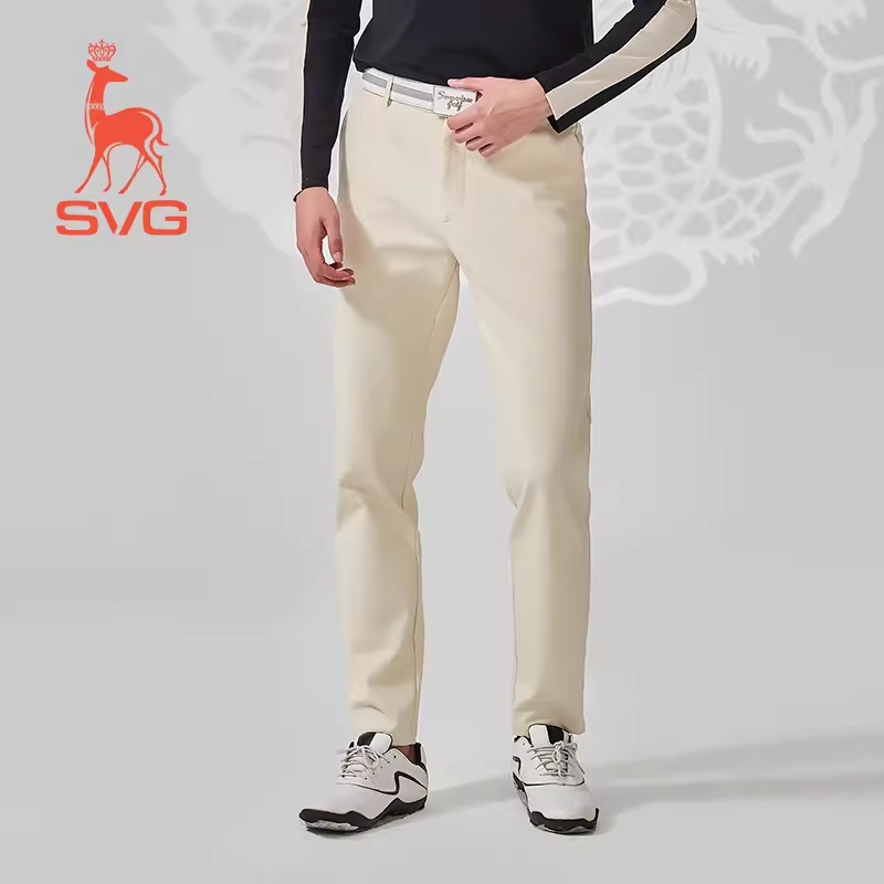 SVG Men's Beige Stretch Slim Straight Pants