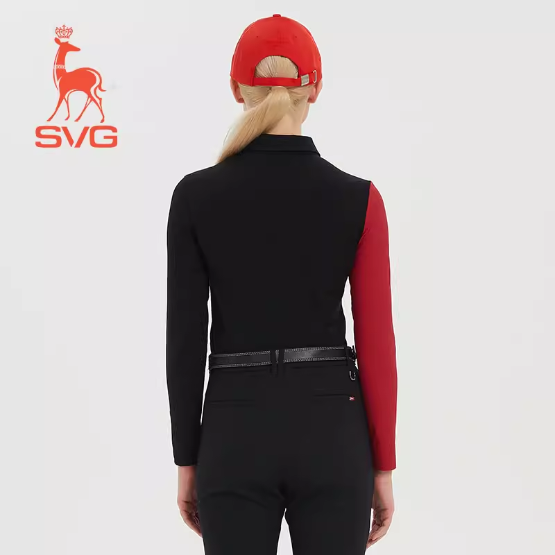 SVG Black Printed long -sleeved T -shirt Lapel Polo