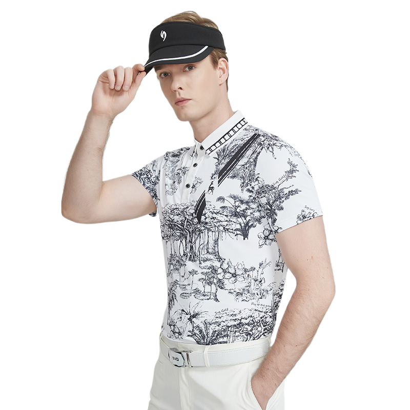 SVG Golf Men's Black & White Print Polo Shirt