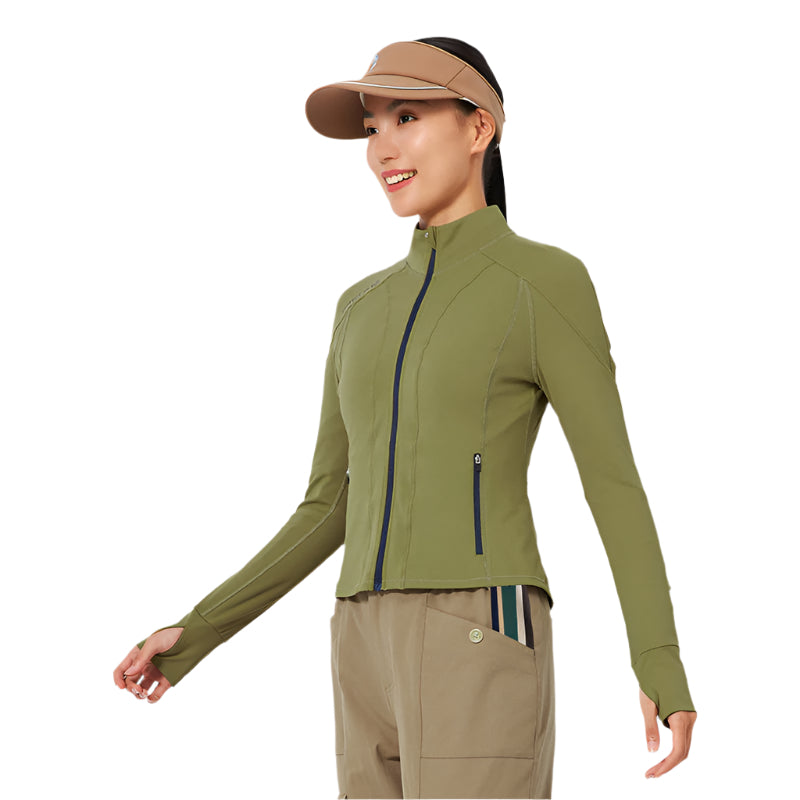 SVG Golf Women's Olive Green Full Zip Long Sleeve Jacket Slim Fit