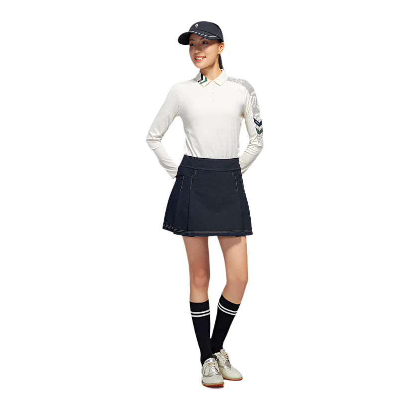 SVG Golf Women's Off-White Printed Long-Sleeved Polo Shirt