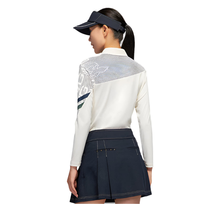 SVG Golf Women's Off-White Printed Long-Sleeved Polo Shirt