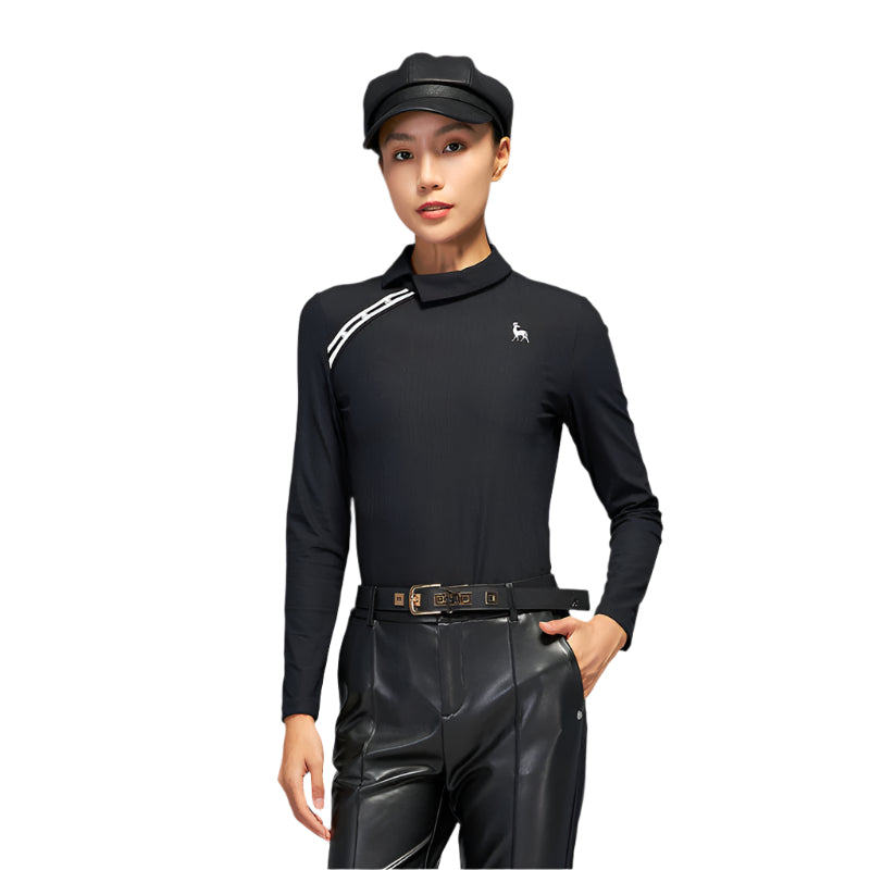 SVG Women's Black Long-Sleeved Lapel Polo Shirt