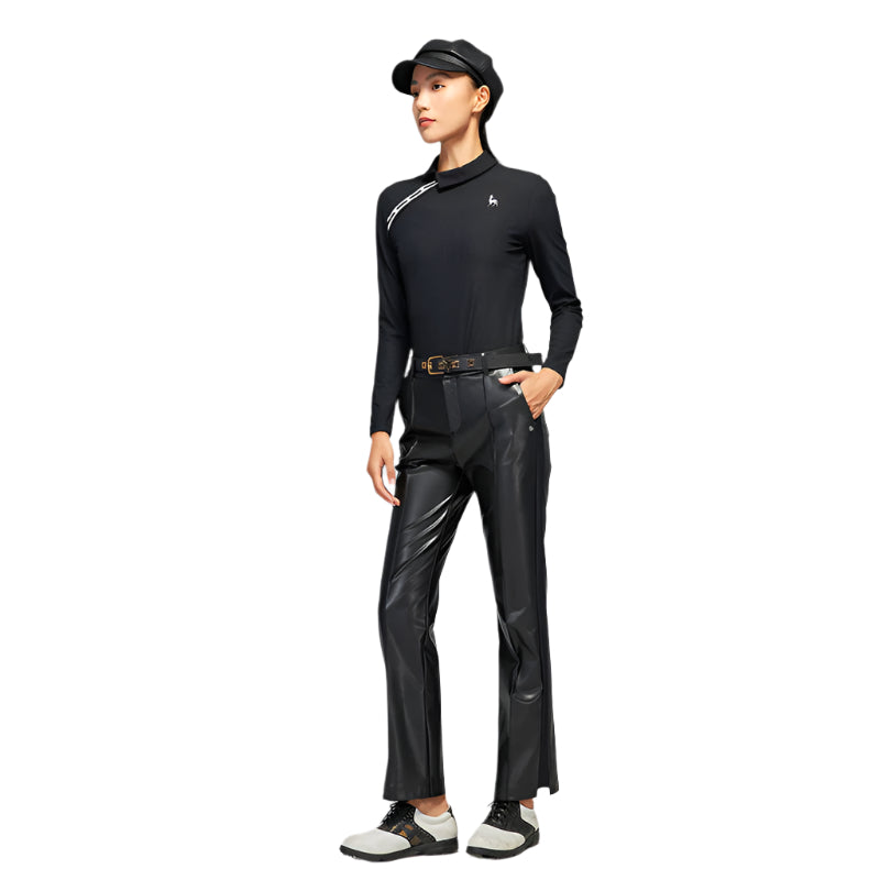 SVG Women's Black Long-Sleeved Lapel Polo Shirt