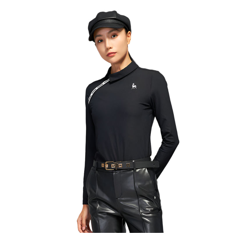 SVG Women's Black Long-Sleeved Lapel Polo Shirt
