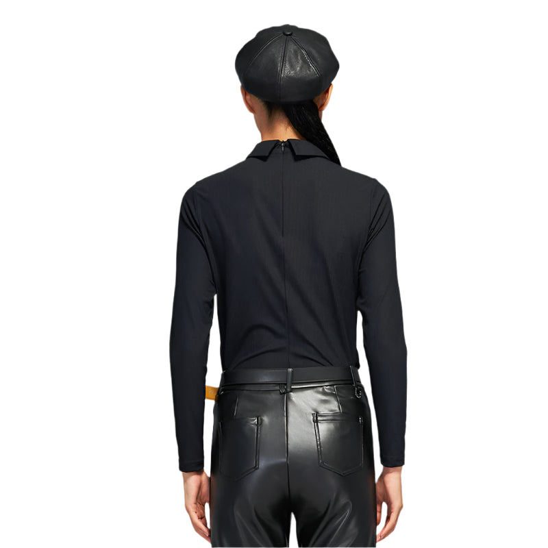 SVG Women's Black Long-Sleeved Lapel Polo Shirt