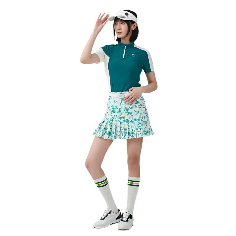 SVG Blue & Green Plaid Print Pleated Skirt