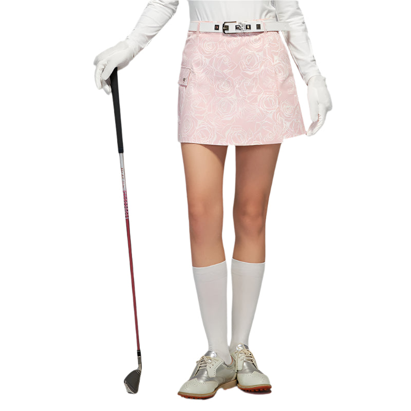 SVG Golf Pink Rose Print Skirt with Pockets