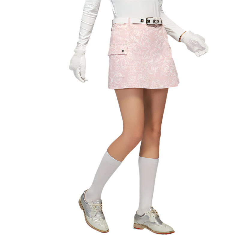 SVG Golf Pink Rose Print Skirt with Pockets