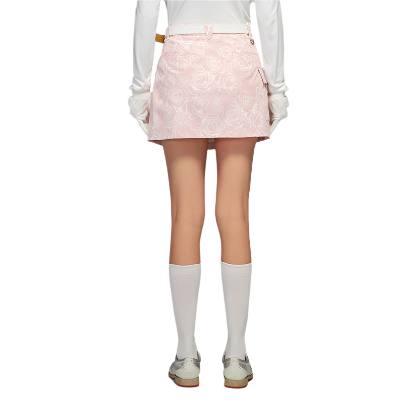 SVG Golf Pink Rose Print Skirt with Pockets