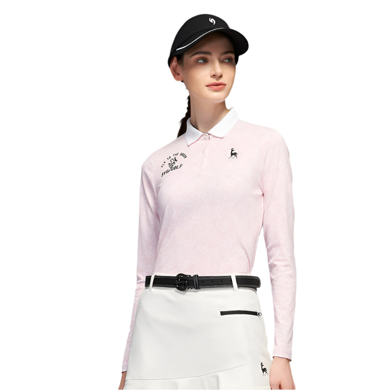SVG Golf Women's Pink Rose Print Long Sleeve T-shirt
