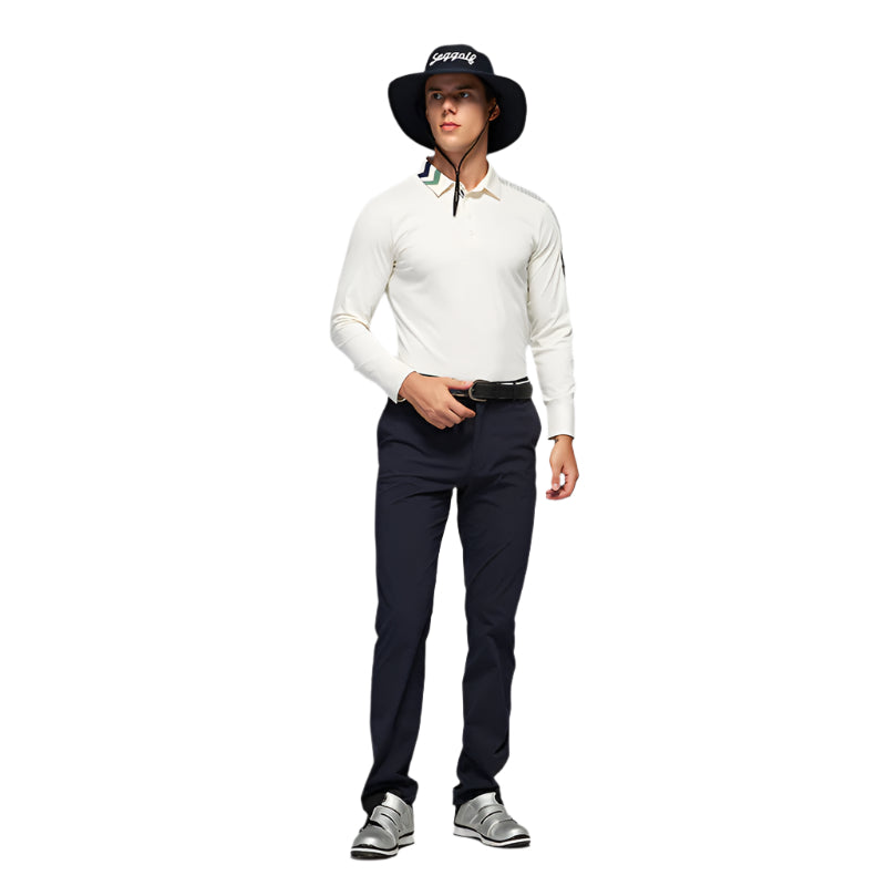 SVG Golf Men's Off-White Printed Long-Sleeved Polo Shirt