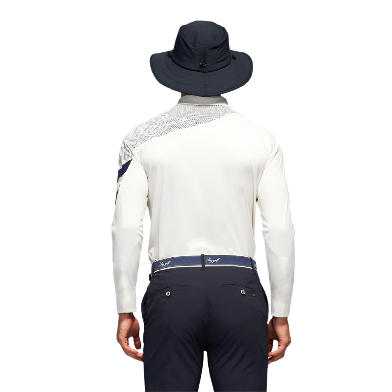SVG Golf Men's Off-White Printed Long-Sleeved Polo Shirt