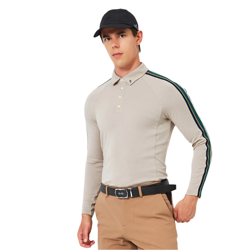 SVG Golf Men's Contrast Color Stitching Long Sleeve Polo Shirt