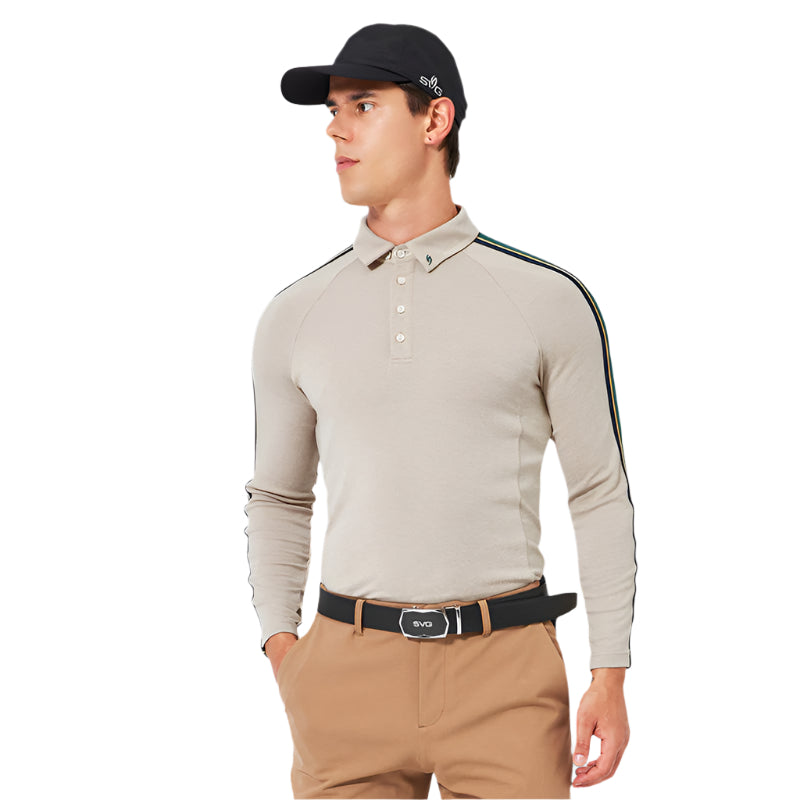 SVG Golf Men's Contrast Color Stitching Long Sleeve Polo Shirt