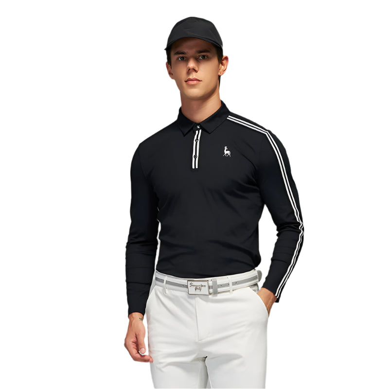 SVG Men's Black Long-Sleeved Lapel Polo Shirt