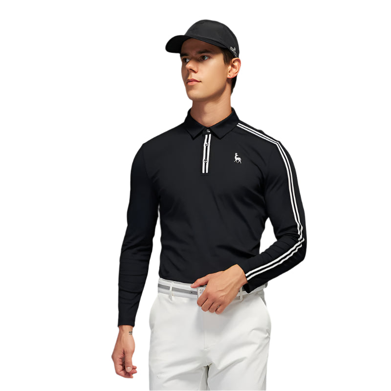 SVG Men's Black Long-Sleeved Lapel Polo Shirt