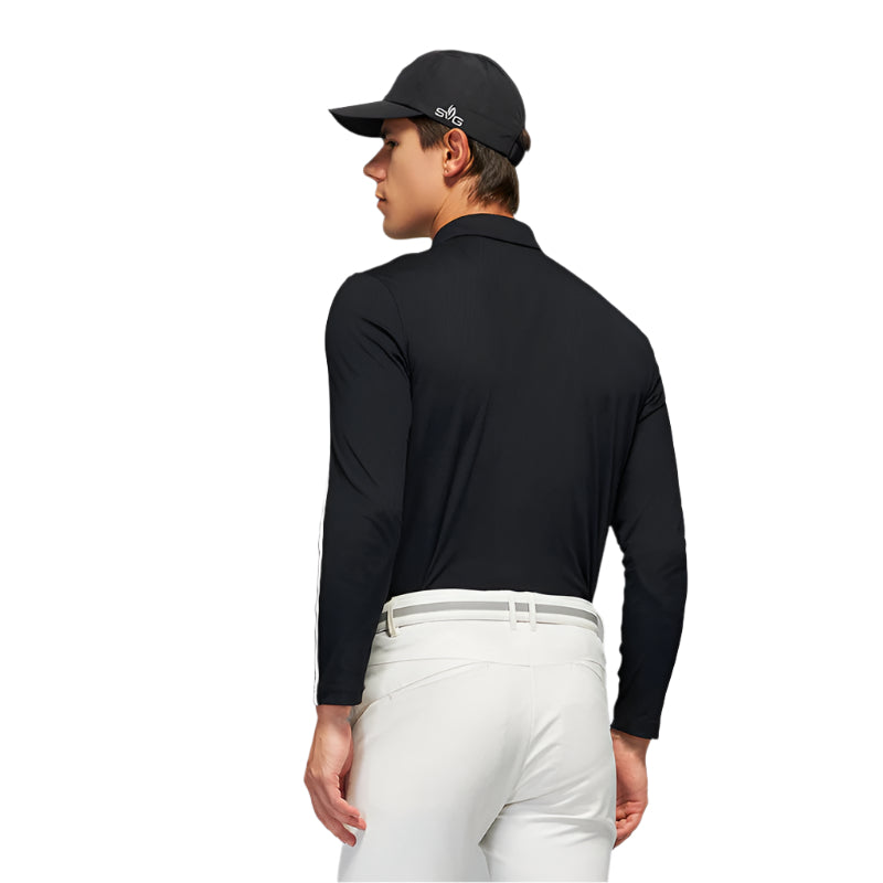 SVG Men's Black Long-Sleeved Lapel Polo Shirt