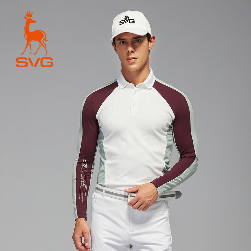 SVG Golf Men's Printed Long Sleeve Lapel Polo Shirt