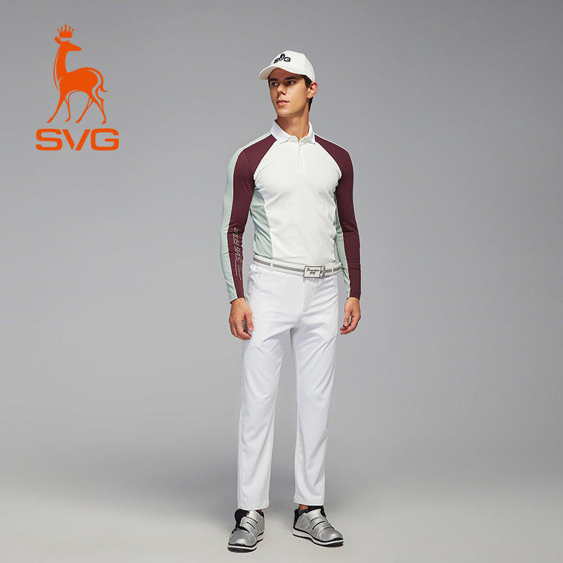 SVG Golf Men's Printed Long Sleeve Lapel Polo Shirt