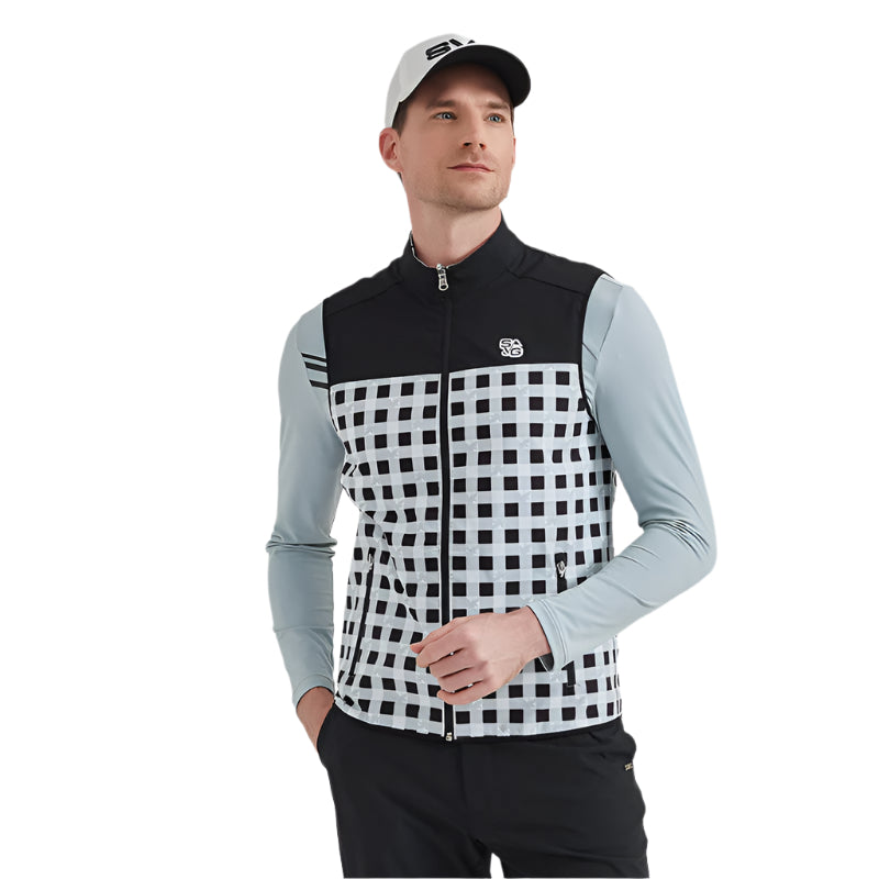 SVG Golf Men's Black and White Plaid Print Vest Double-Sided Wear