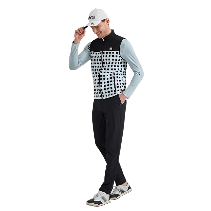 SVG Golf Men's Black and White Plaid Print Vest Double-Sided Wear