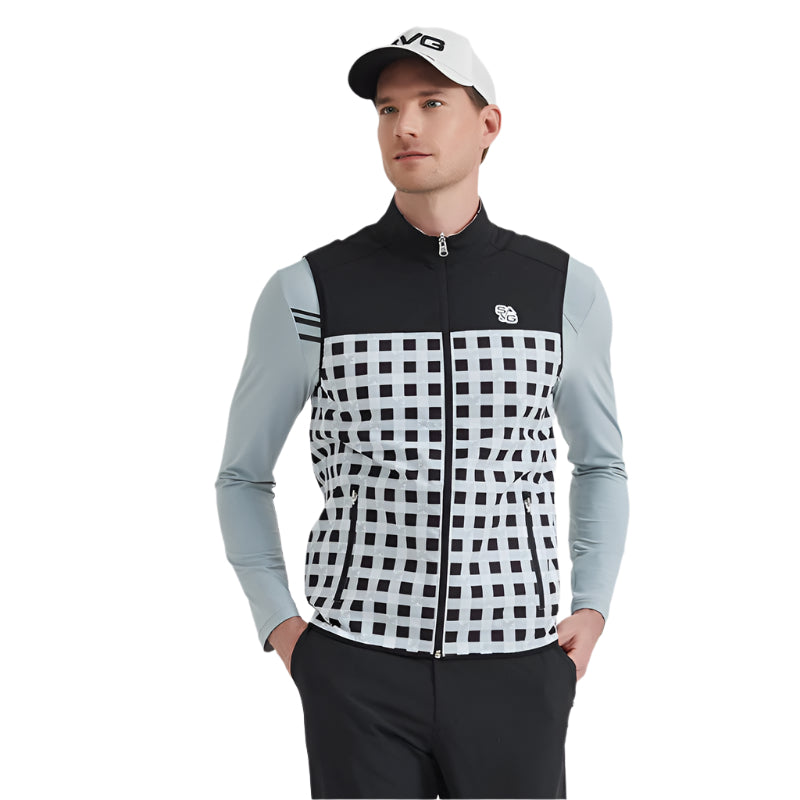 SVG Golf Men's Black and White Plaid Print Vest Double-Sided Wear