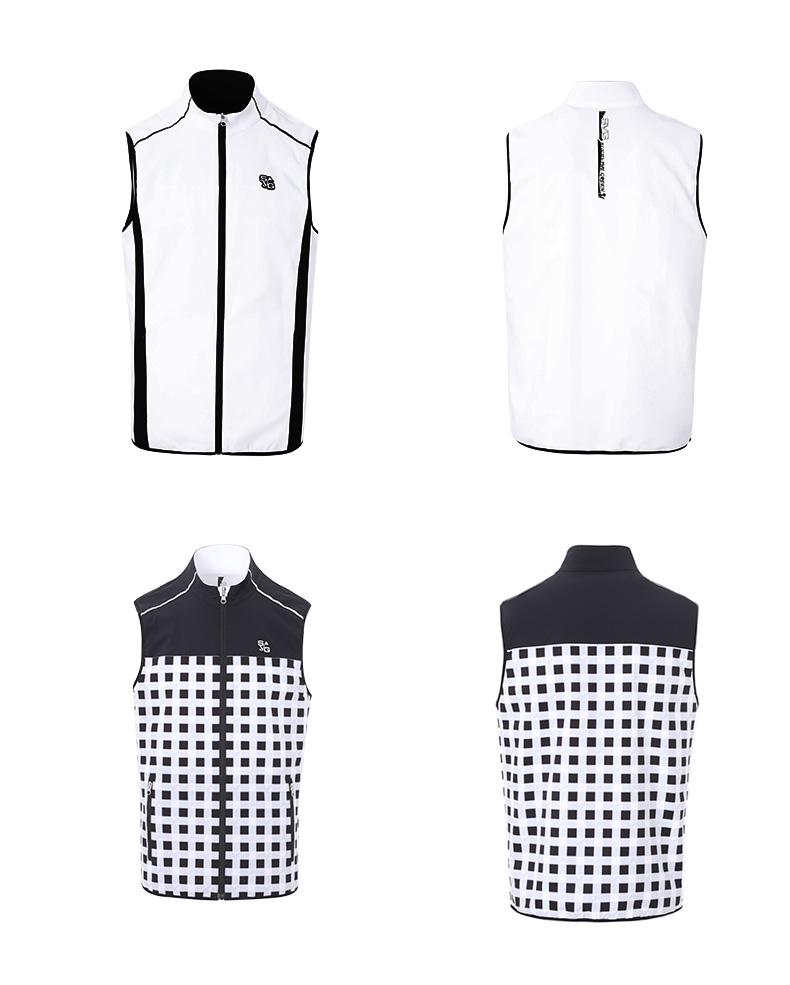 SVG Golf Men's Black and White Plaid Print Vest Double-Sided Wear