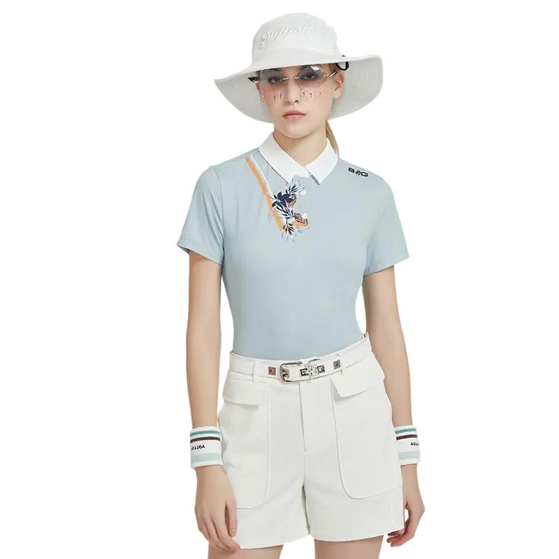SVG Golf Women's Blue Tropical Print T-Shirt