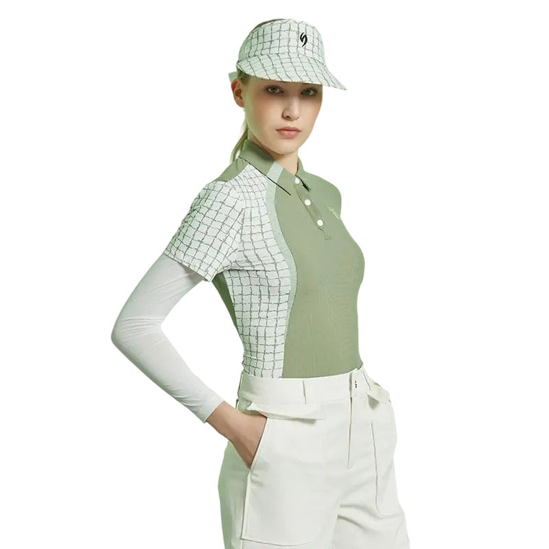 SVG Golf Women's Light Green Color-Block Long Sleeve Polo Shirt