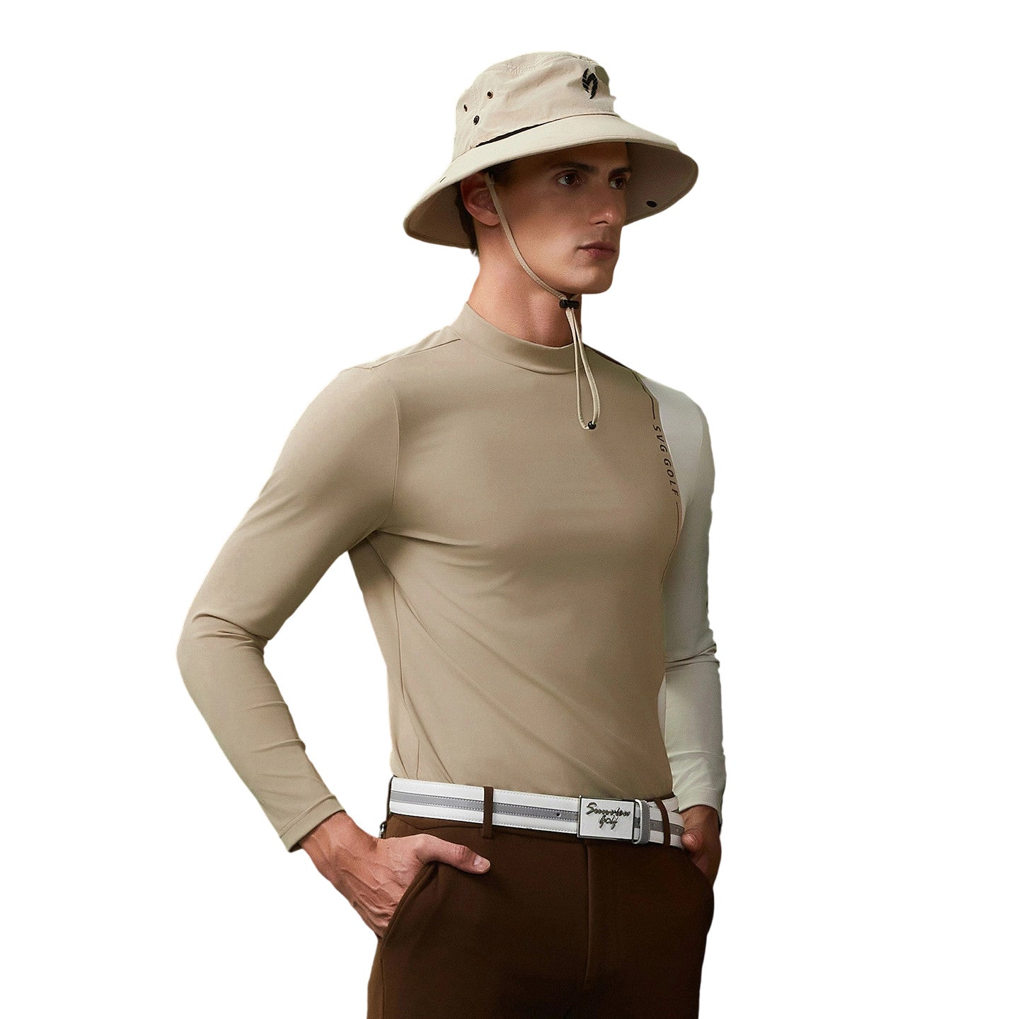 SVG Golf Men's Contrast Color Stand Collar Long Sleeve T-Shirt