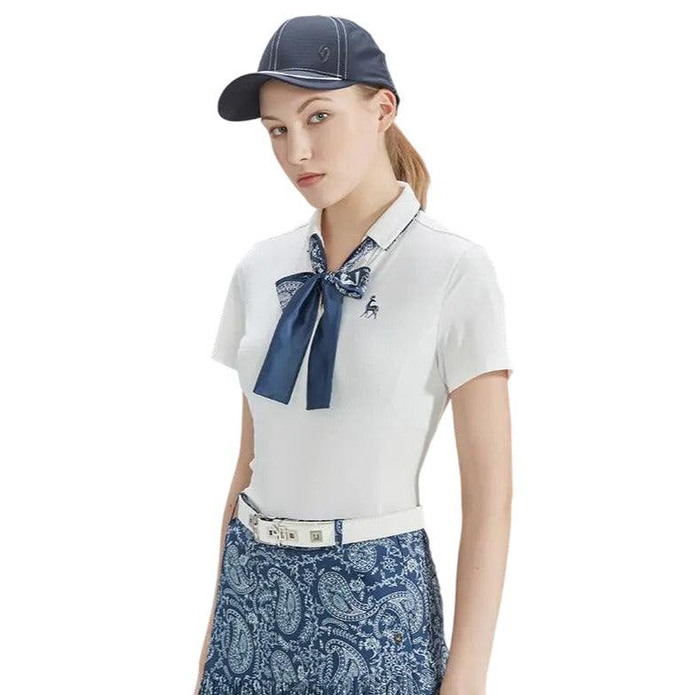 SVG Golf Women's White Detachable Bow Short Sleeve T-Shirt