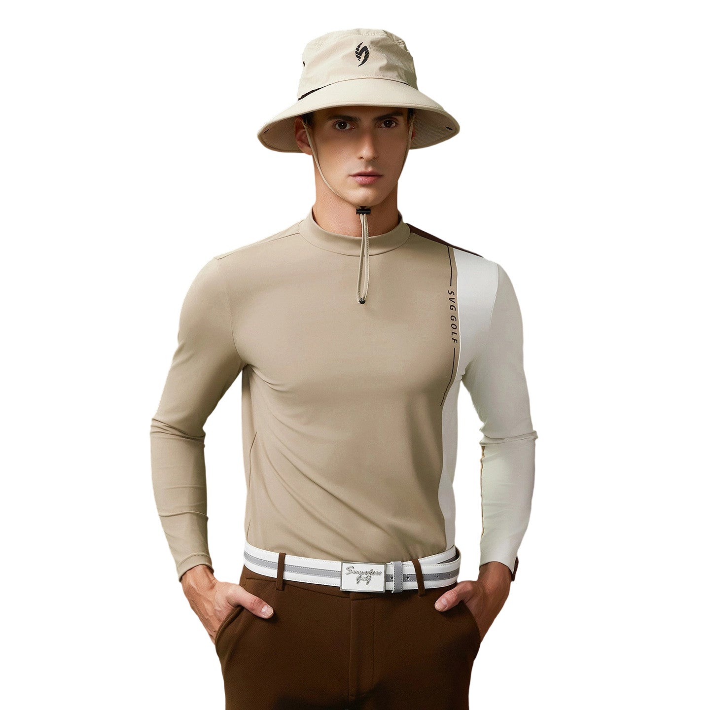 SVG Golf Men's Contrast Color Stand Collar Long Sleeve T-Shirt
