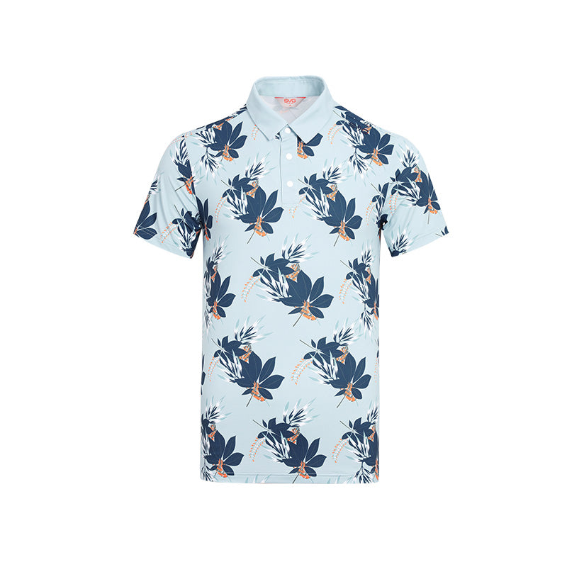 SVG Golf Men's Blue Tropical Print Polo T-Shirt