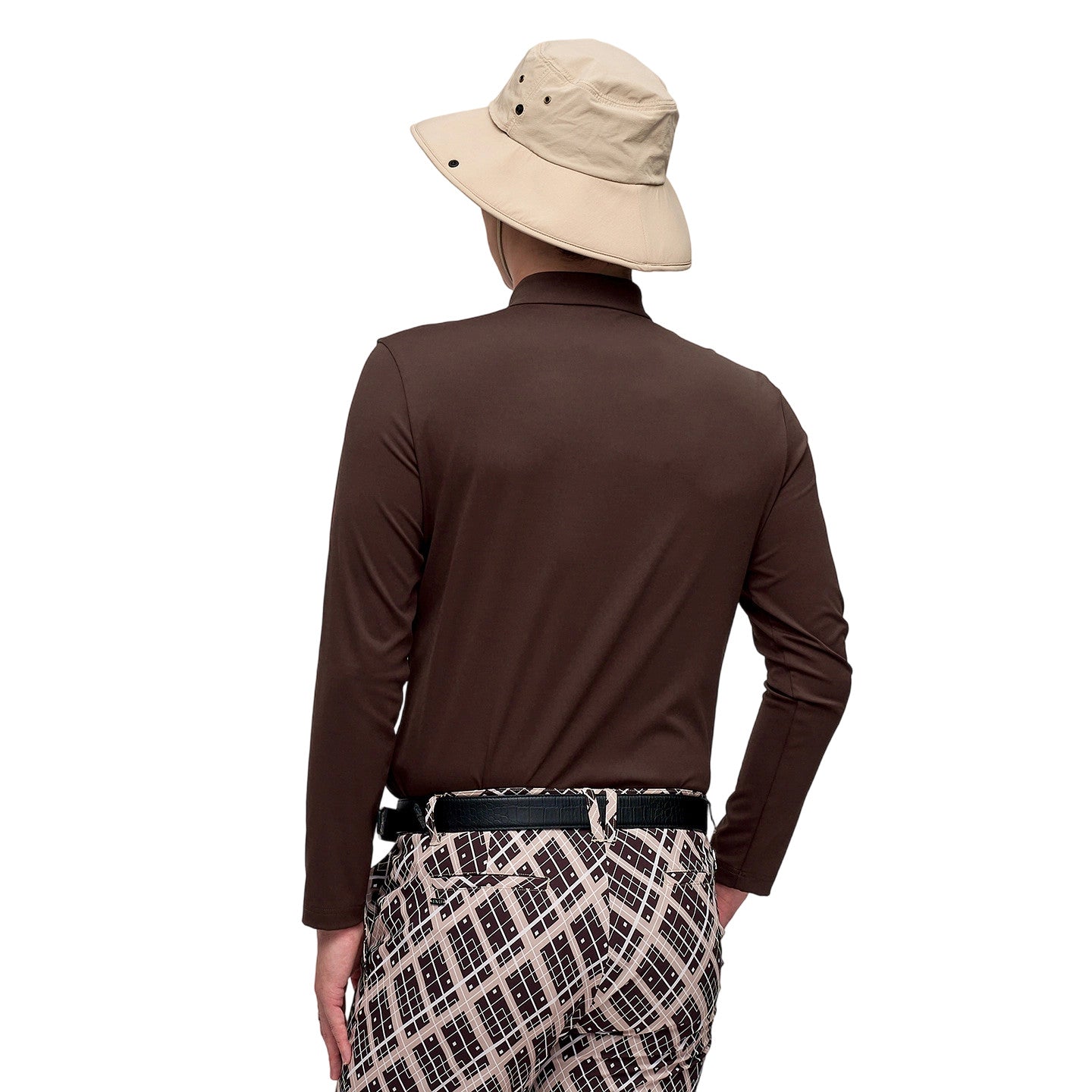 SVG Golf Men's Coffee Printed  Stand Collar Long Sleeve T-Shirt