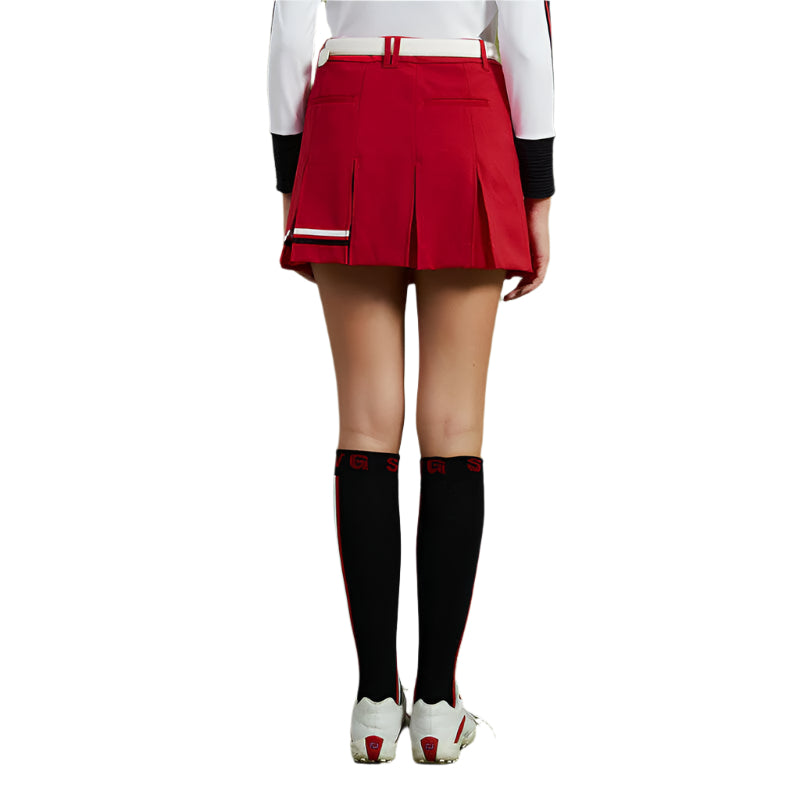 SVG Golf Women's Red Striped Printed Pleated Skort