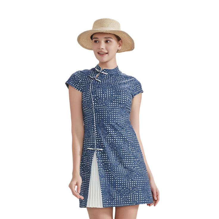 SVG Golf Women's Navy Printed Cheongsam Dress