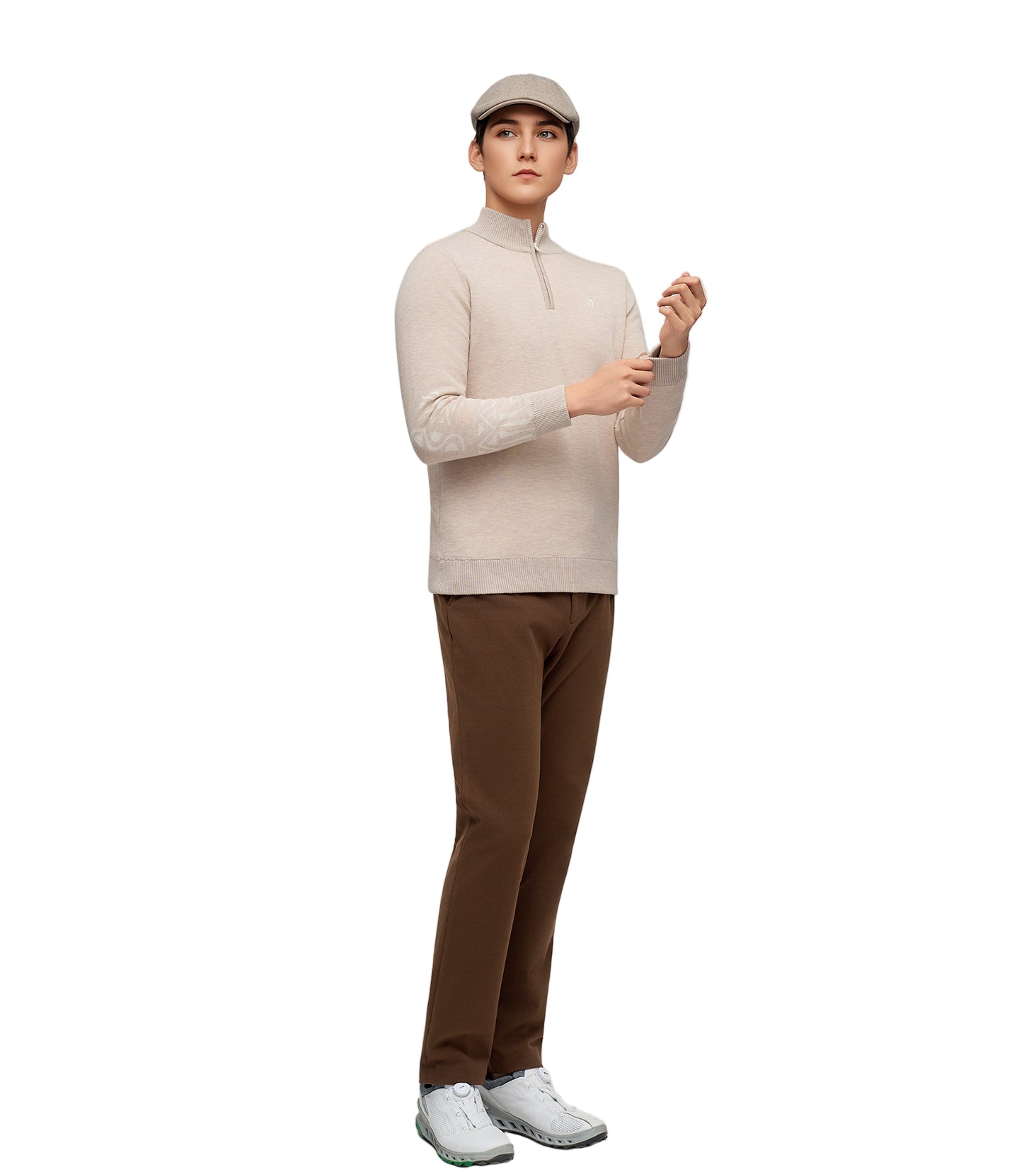 SVG Golf Men's Lined Slim Fit Stand Collar Half-Zip Wool Sweater