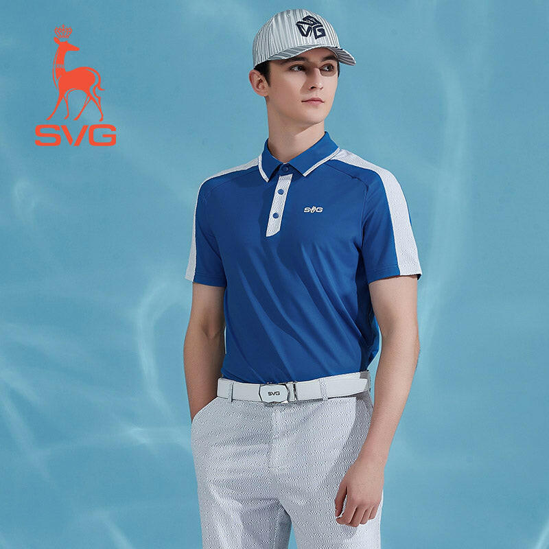 SVG Golf Men's Blue Stitched Short-sleeved Polo
