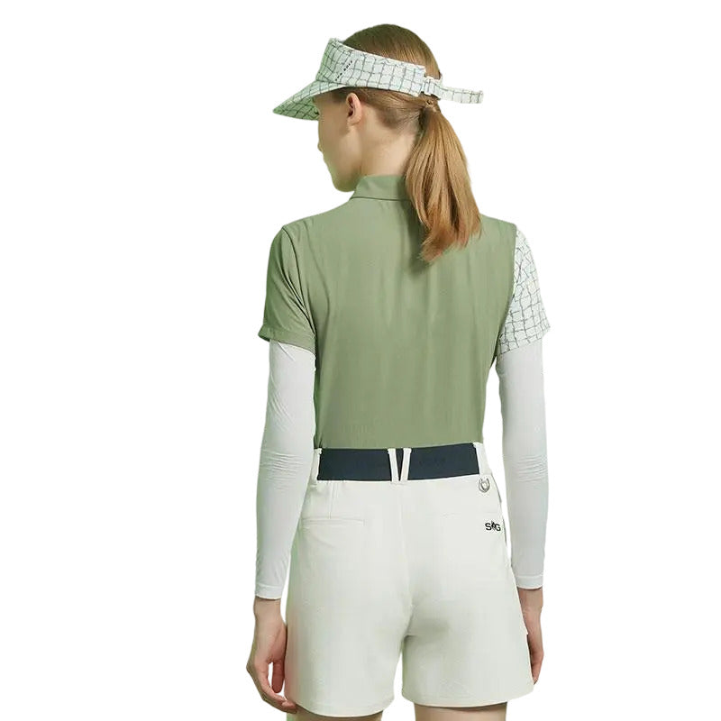 SVG Golf Women's Light Green Color-Block Long Sleeve Polo Shirt