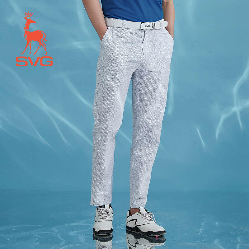 SVG Golf men's grey printed slim trousers with elastic waist