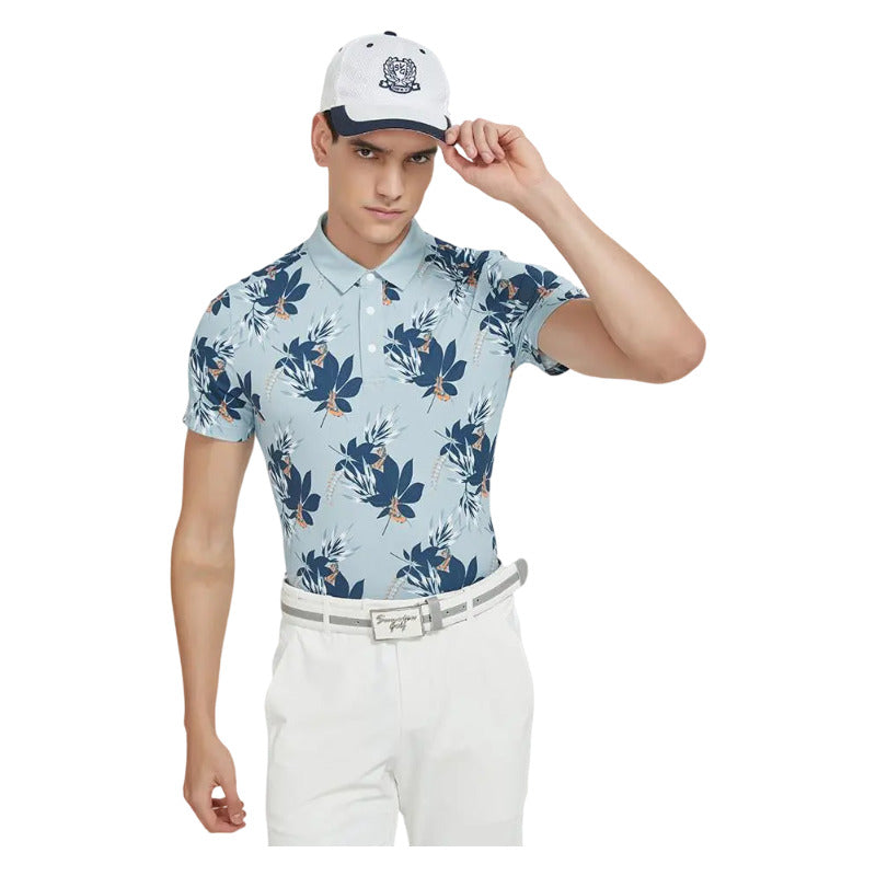 SVG Golf Men's Blue Tropical Print Polo T-Shirt