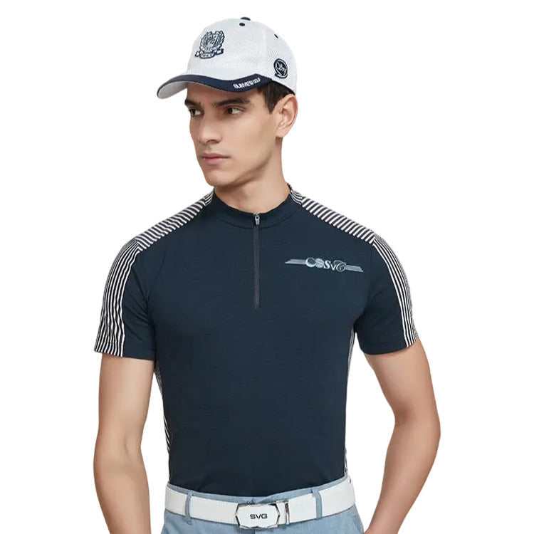 SVG Golf Men's Stand Collar Navy Short Sleeve T-Shirt