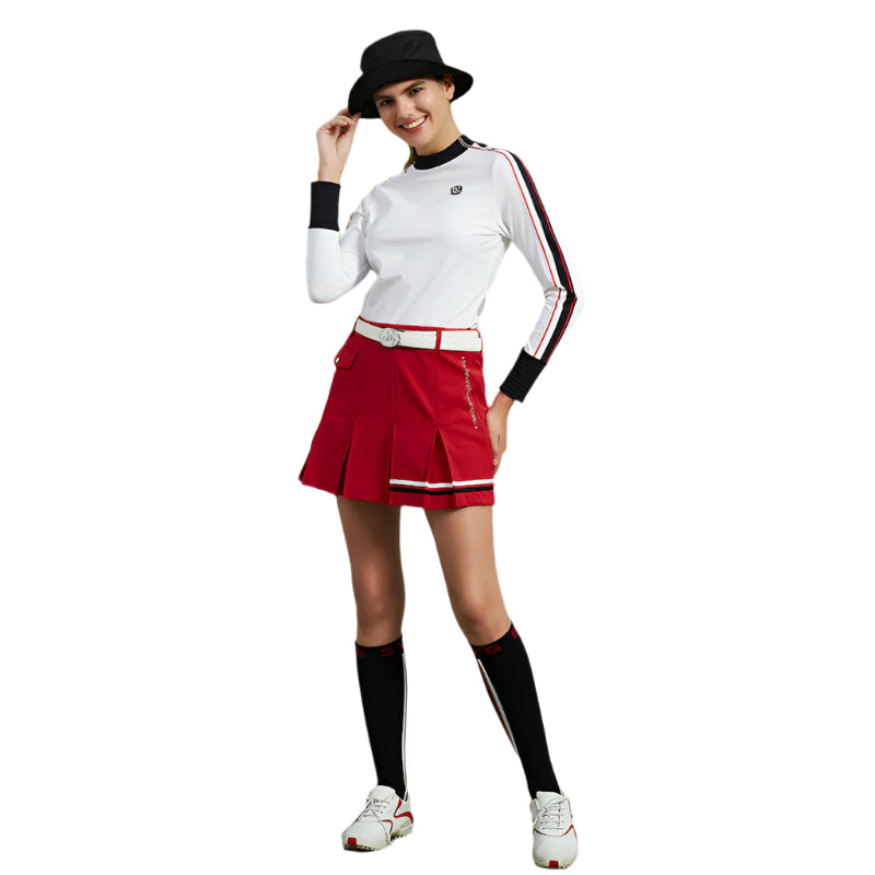 SVG Golf Women's Red Striped Printed Pleated Skort