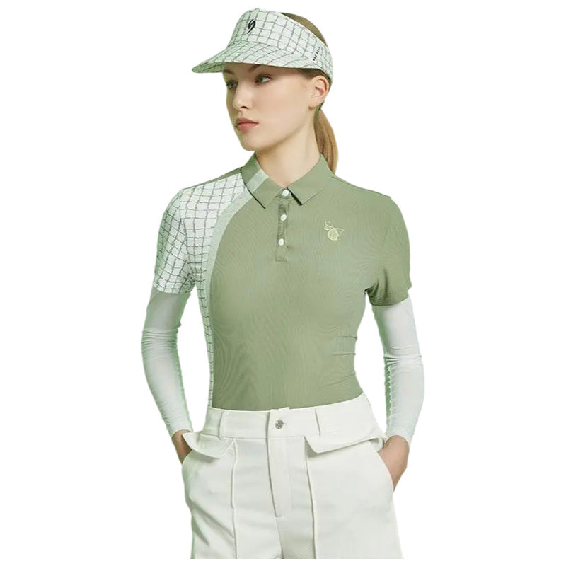 SVG Golf Women's Light Green Color-Block Long Sleeve Polo Shirt