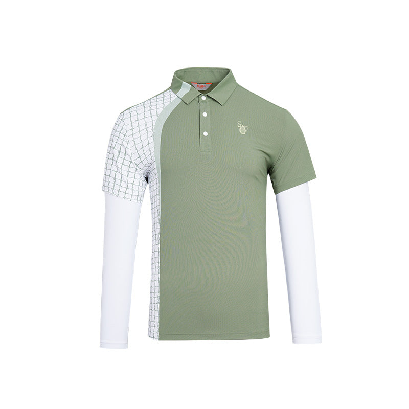 SVG Golf Men's Light Green Color-Block Long Sleeve Polo Shirt