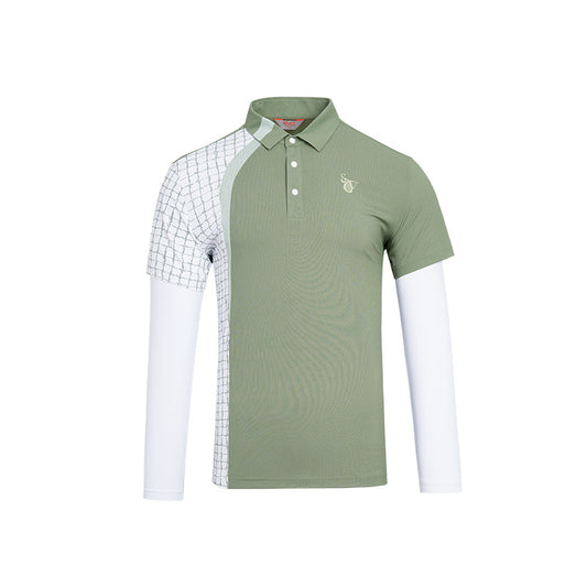 SVG Golf Men's Light Green Color-Block Long Sleeve Polo Shirt