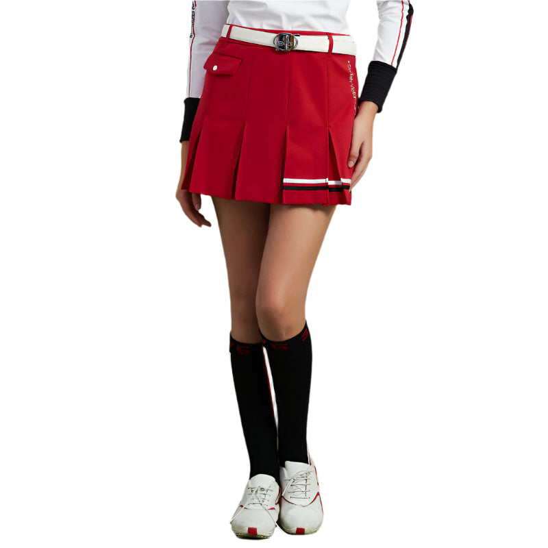 SVG Golf Women's Red Striped Printed Pleated Skort