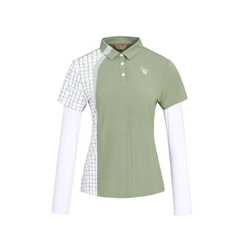 SVG Golf Women's Light Green Color-Block Long Sleeve Polo Shirt