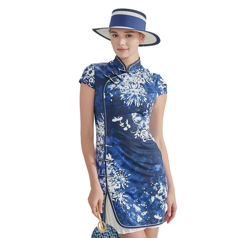 SVG Golf Women's Navy Printed Cheongsam Dress